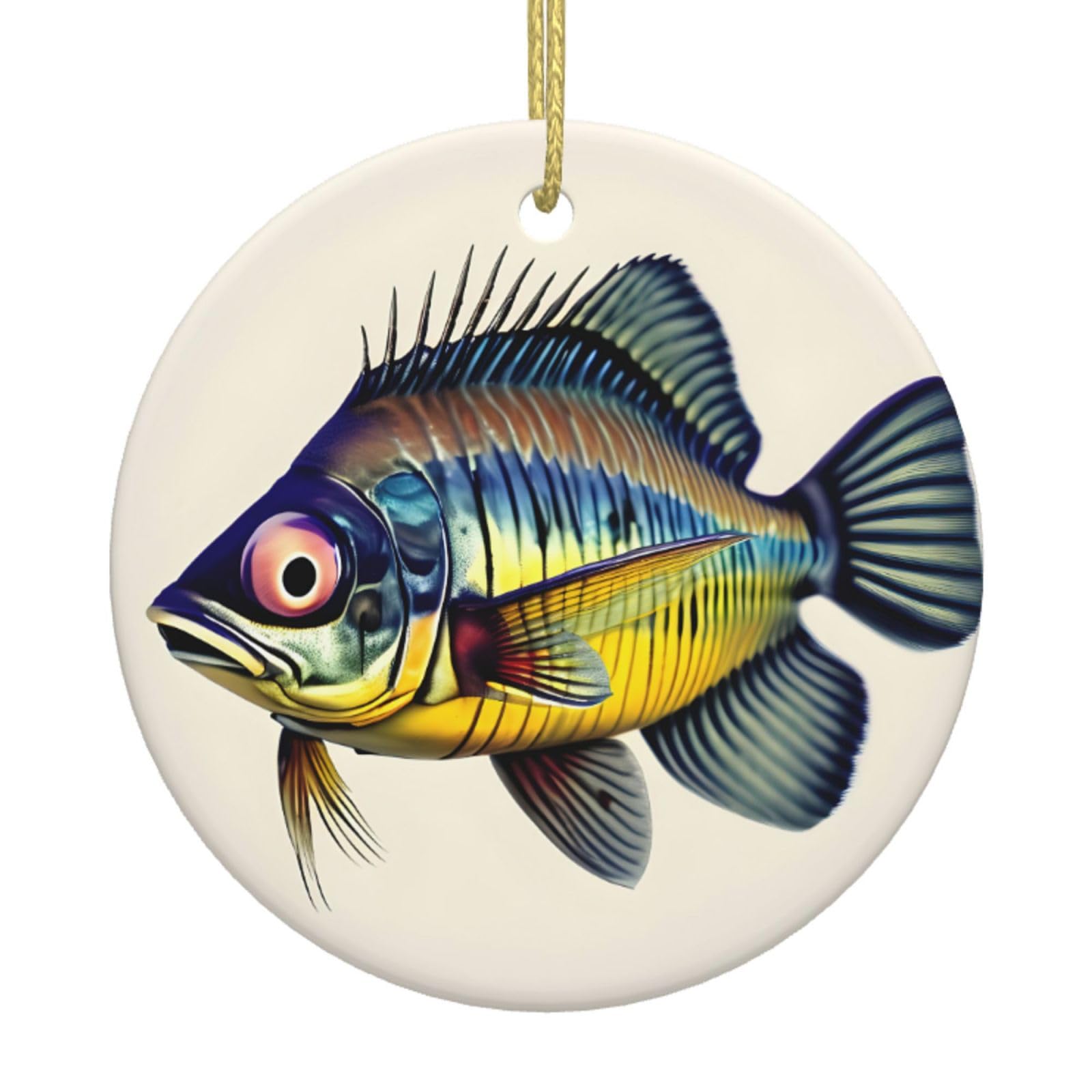 Fly Yellow Fish Print Christmas Ornaments, Ceramic Hanging Ornament, Round Shape Decorations