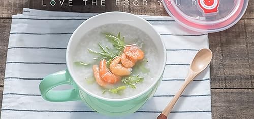 Miniatura 7 de Tazón de porcelana naranja de 30 onzas con tapa y asa para sopa, ensalada, cereales y fideos instantáneos, taza de sopa con mango de preservación