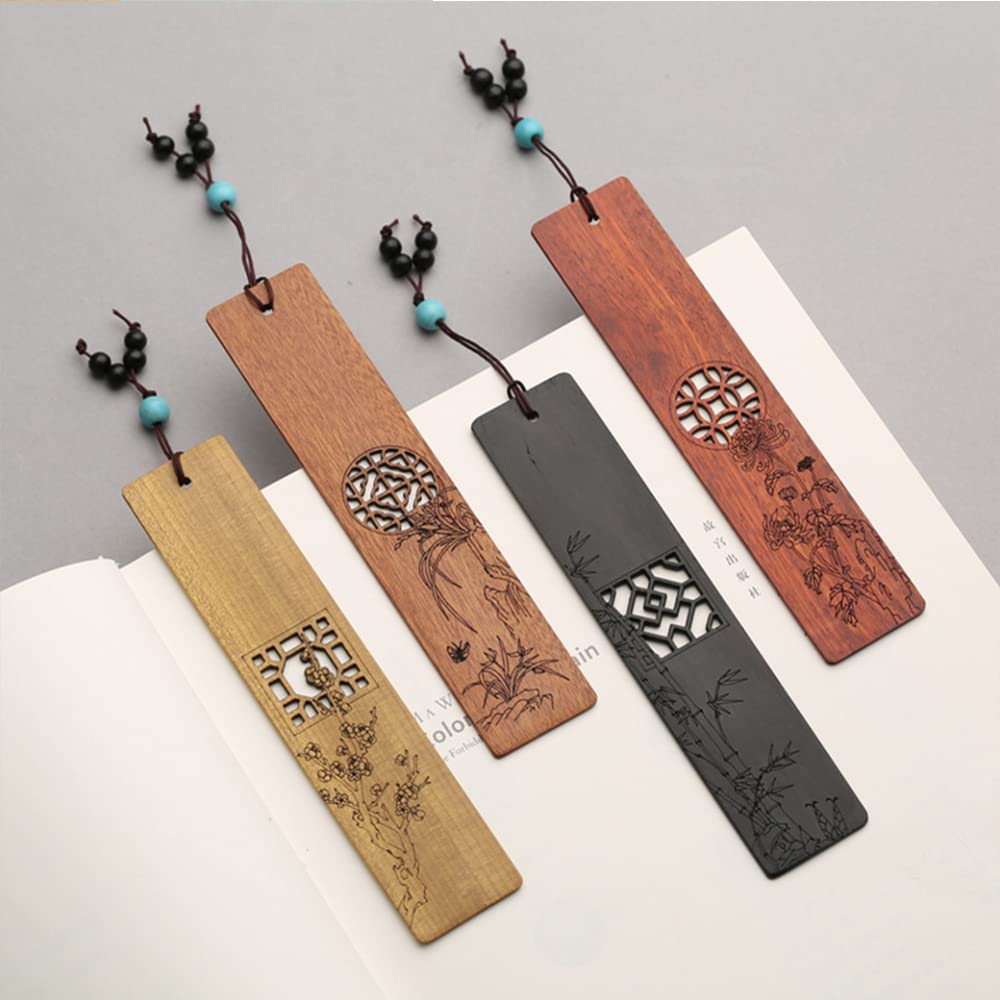 4pcs hölzerne Lesezeichen Mahagoni Antike Lesezeichen chinesische Stil Geschnitzte Lesezeichen Lesezeichen