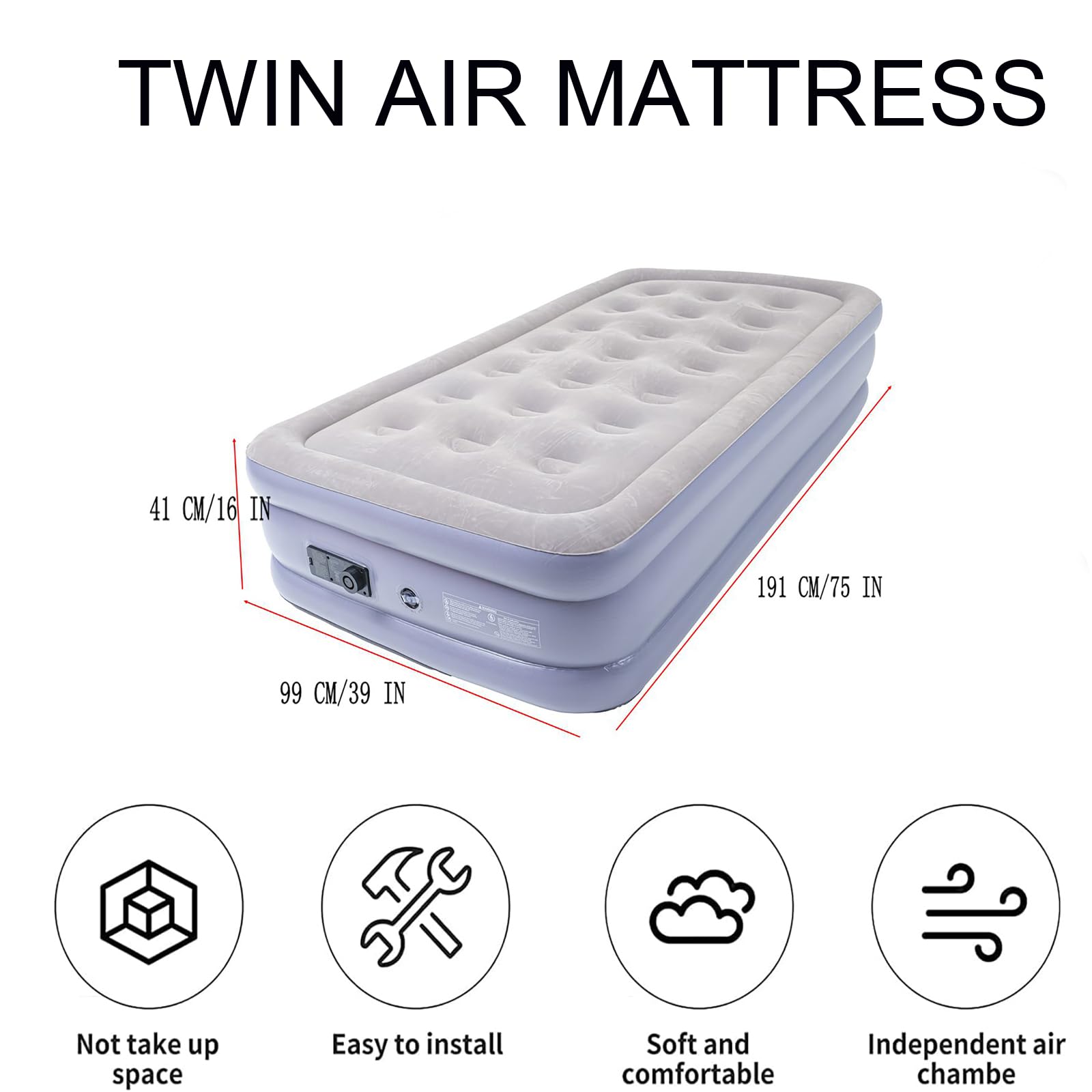 Icelus Colchón Hinchable Cama Hinchable Autoinflable 191 x 99 x 41 cm Apto para 1 Personas Cama de Invitados con Bomba Eléctrica