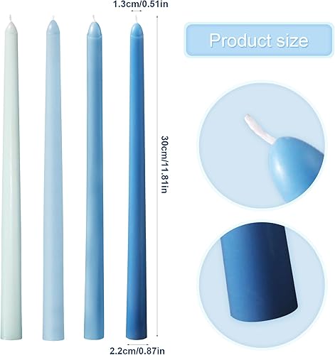 Miniatura 2 de 4 velas cónicas de 11.81 pulgadas, velas largas y altas sin perfume, sin humo, color degradado, para mesa, hogar, cena, boda, festival (serie azul)