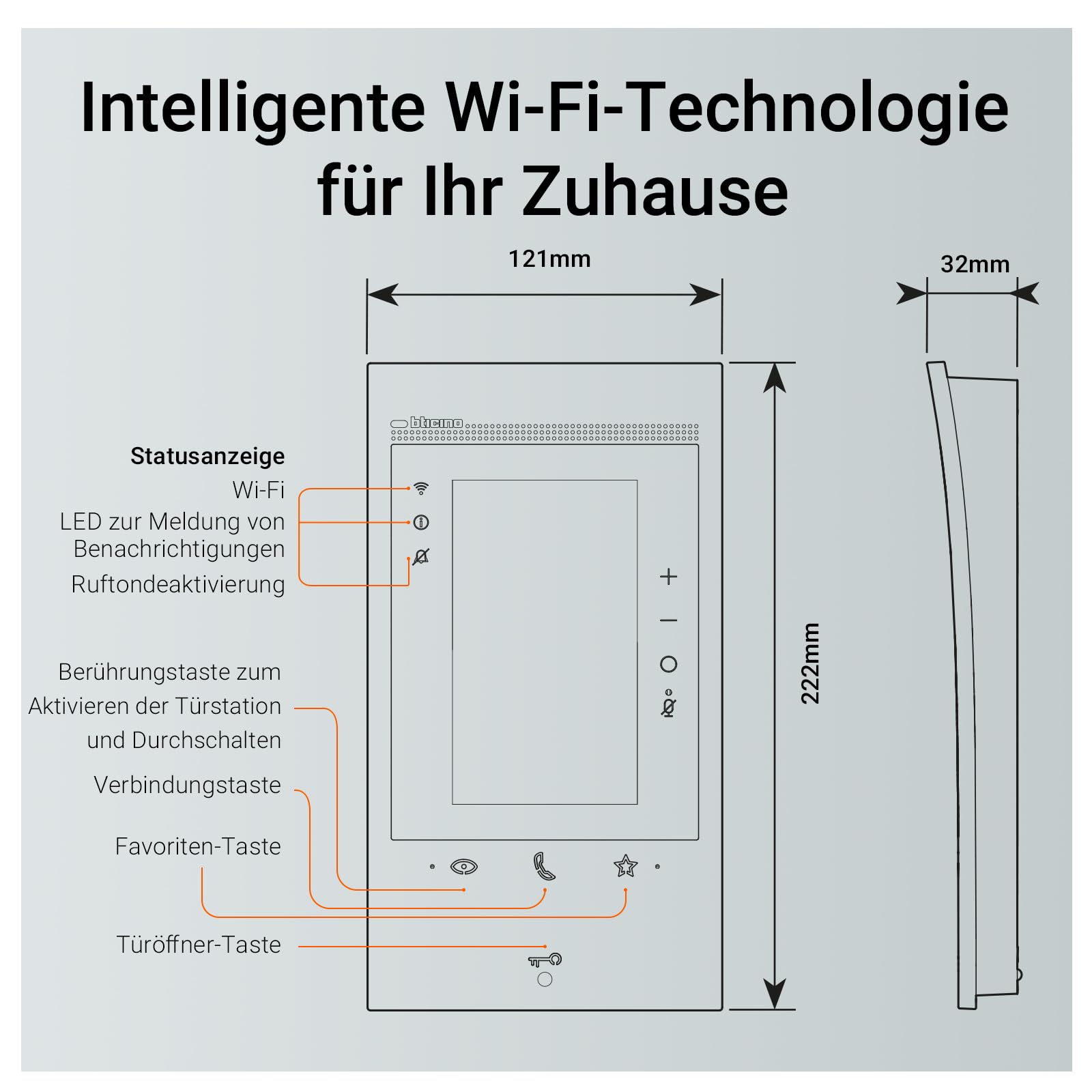 BTICINO, Flex‘ONE-Set Classe 300EOS with Netatmo + Linea 3000, erste smarte Wi-Fi-Video-Innenstelle mit integr. Alexa, 5"-Touchscreen, App Home+Security, 2-Draht-Technik, 363915