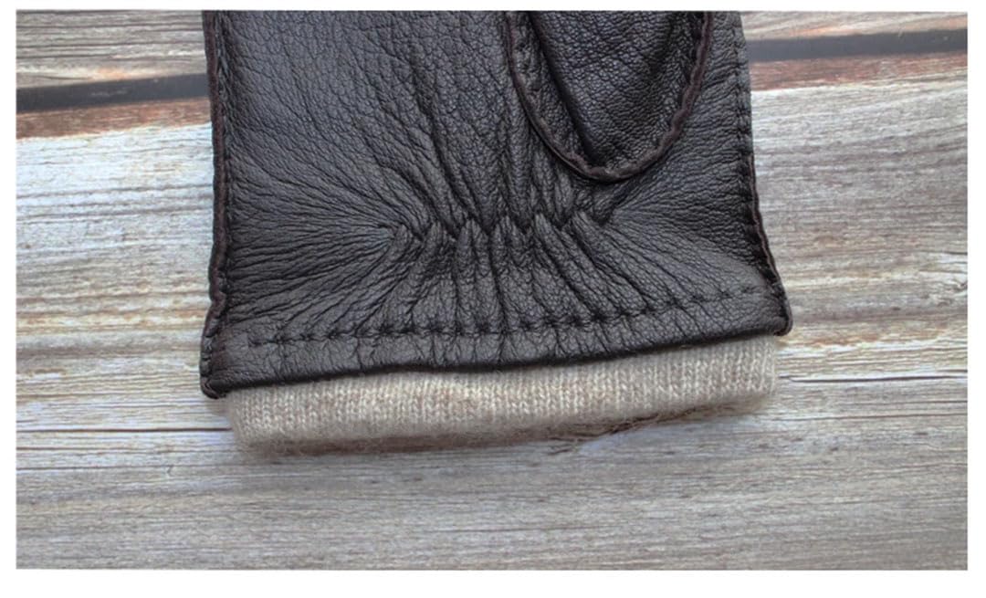 Gants en cuir pour homme cousus à la main coupe droite classique et marron foncé avec gants