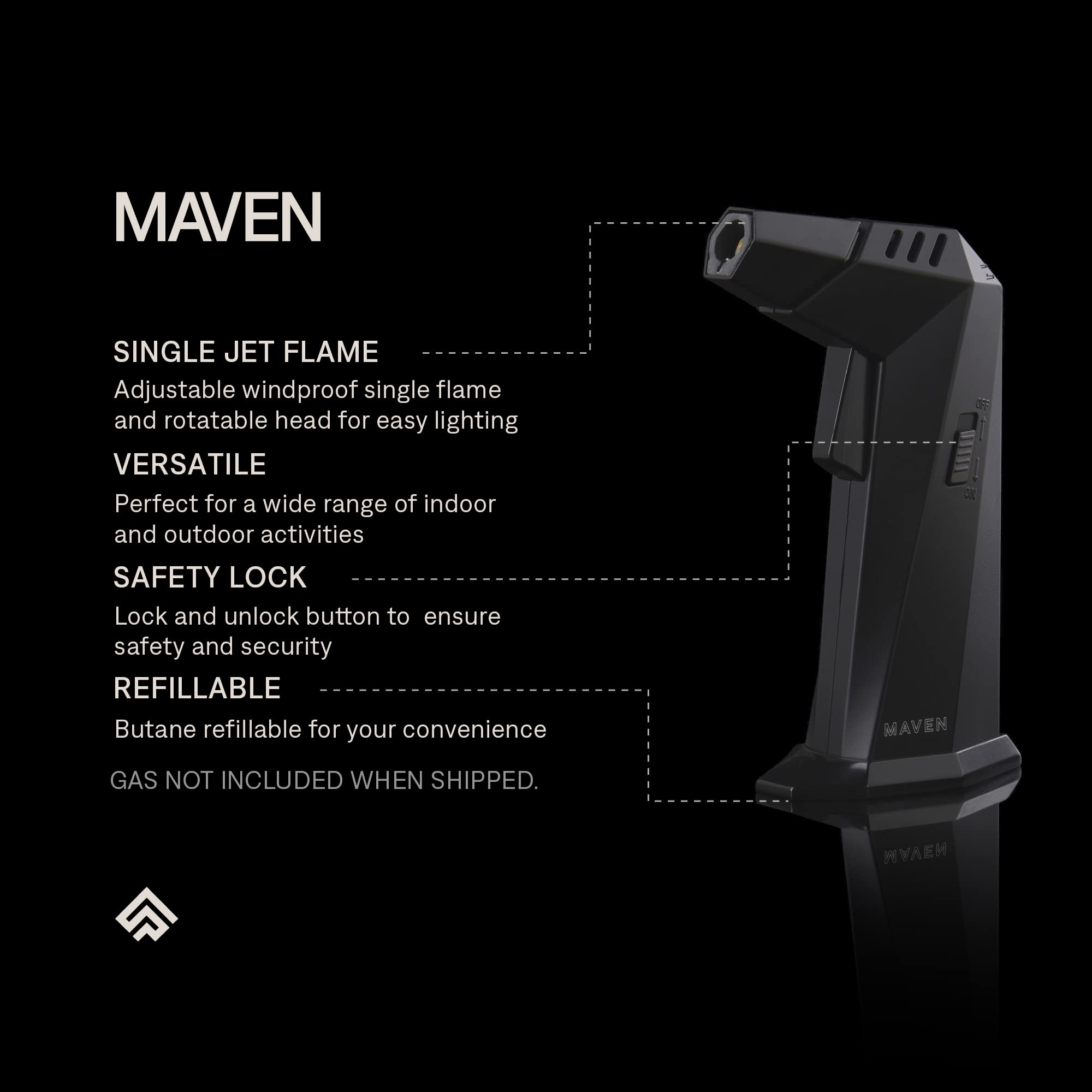 Briquet Torche Au Butane, Fenêtre Transparente Visible, Flamme Réglable