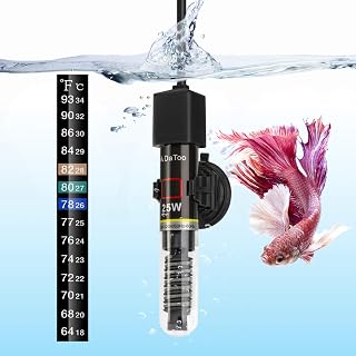 DaToo Mini 25W Aquarium Heater for 1-6 Gallon Betta Fish Tanks - Auto 78°F Thermostat + Free Thermometer Sticker