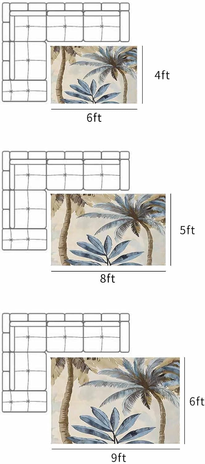 Outdoor Rug 4x6 ft Blue Palm Tree Outdoor Large Area Rug Non Slip Rubber Vintage Watercolor Tree Washable Front Door Mat RV Rug Camping Carpet Patio Outdoor Rugs for Backyard Balcony Deck Porch Indoor