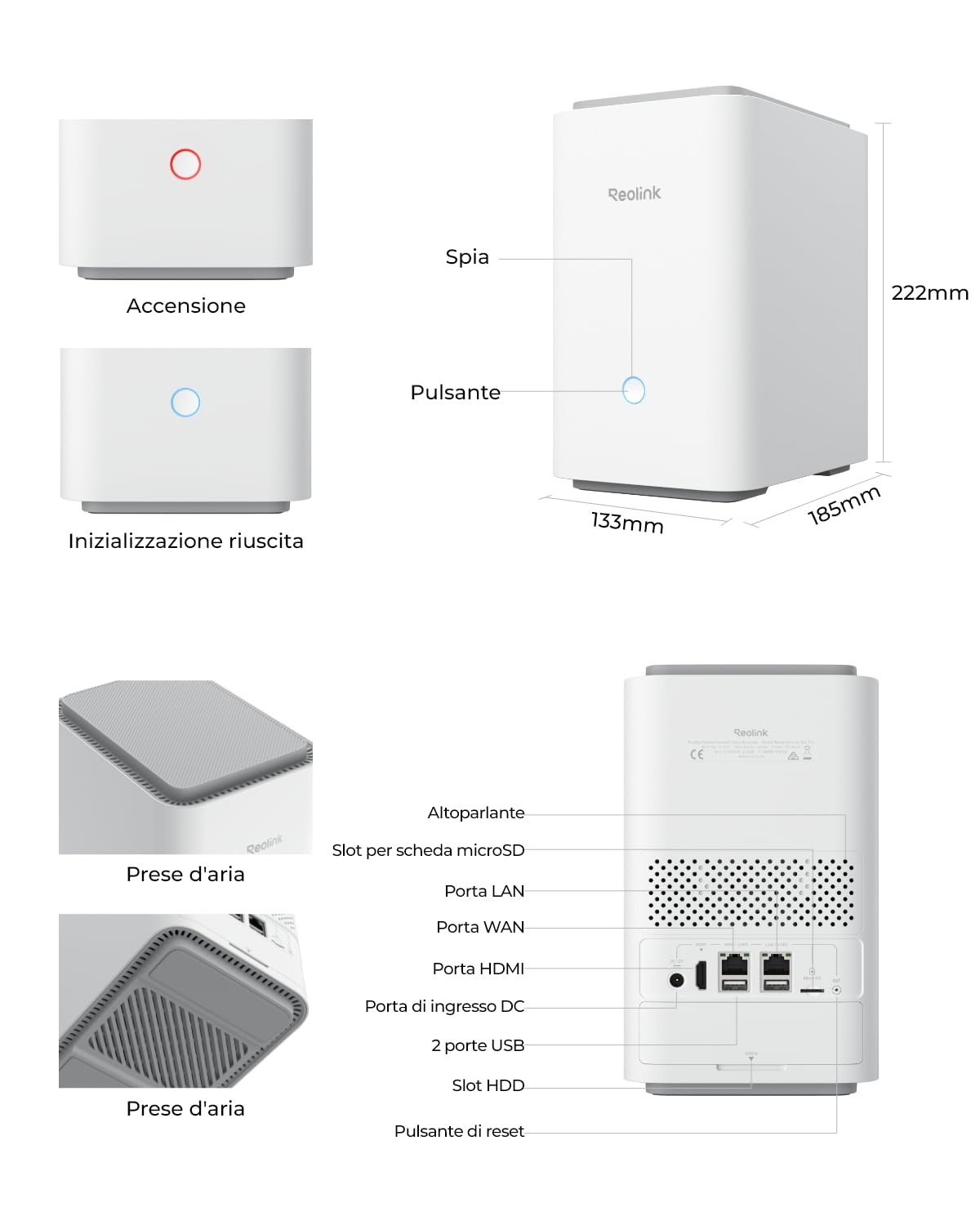 Reolink Home Hub Pro, Controllo Centralizzato Fino a 24 Telecamere, Spazio di Archiviazione HDD Fino a 16TB, Crittografia AES-128, Streaming 8K, Wi-Fi 6 e Sirena da 120 dB.