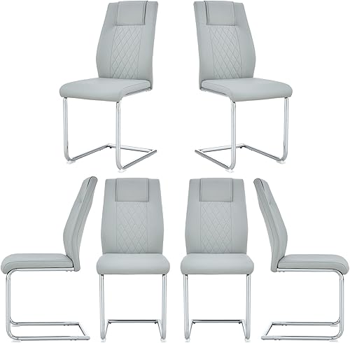 Miniatura 28 de Juego de 6 sillas de comedor, sillas de cocina blancas con respaldo alto, sillas de cena de piel sintética impermeables con asiento tapizado, silla