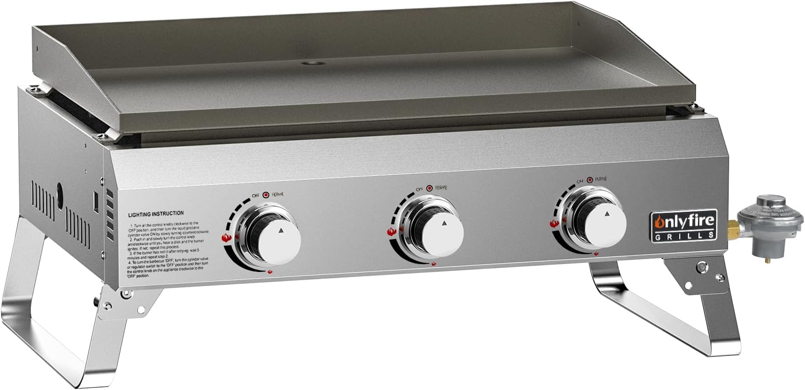 ONLYFIRE GRILLS Tabletop Gas Griddle 3-Burner, Portable Propane Gas Flat Top Griddle 315 SQ.IN Cooking Area, Outdoor Barbecue Stove for Patio BBQ Camping Tailgating RV, Stainless Steel, Classic GS311