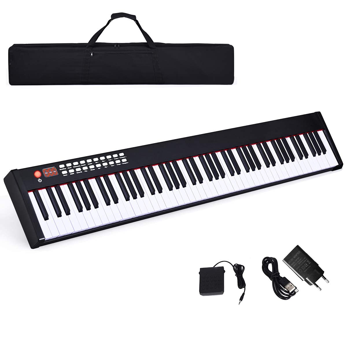 RELAX4LIFE Pianoforte Digitale Portatile con 88/61 Tasti Illuminati, Custodia, Leggio, Modalità di Insegnamento,MP3/USB/MIDI/Bluetooth (88 TASTI, MODELLO 5-NERO)