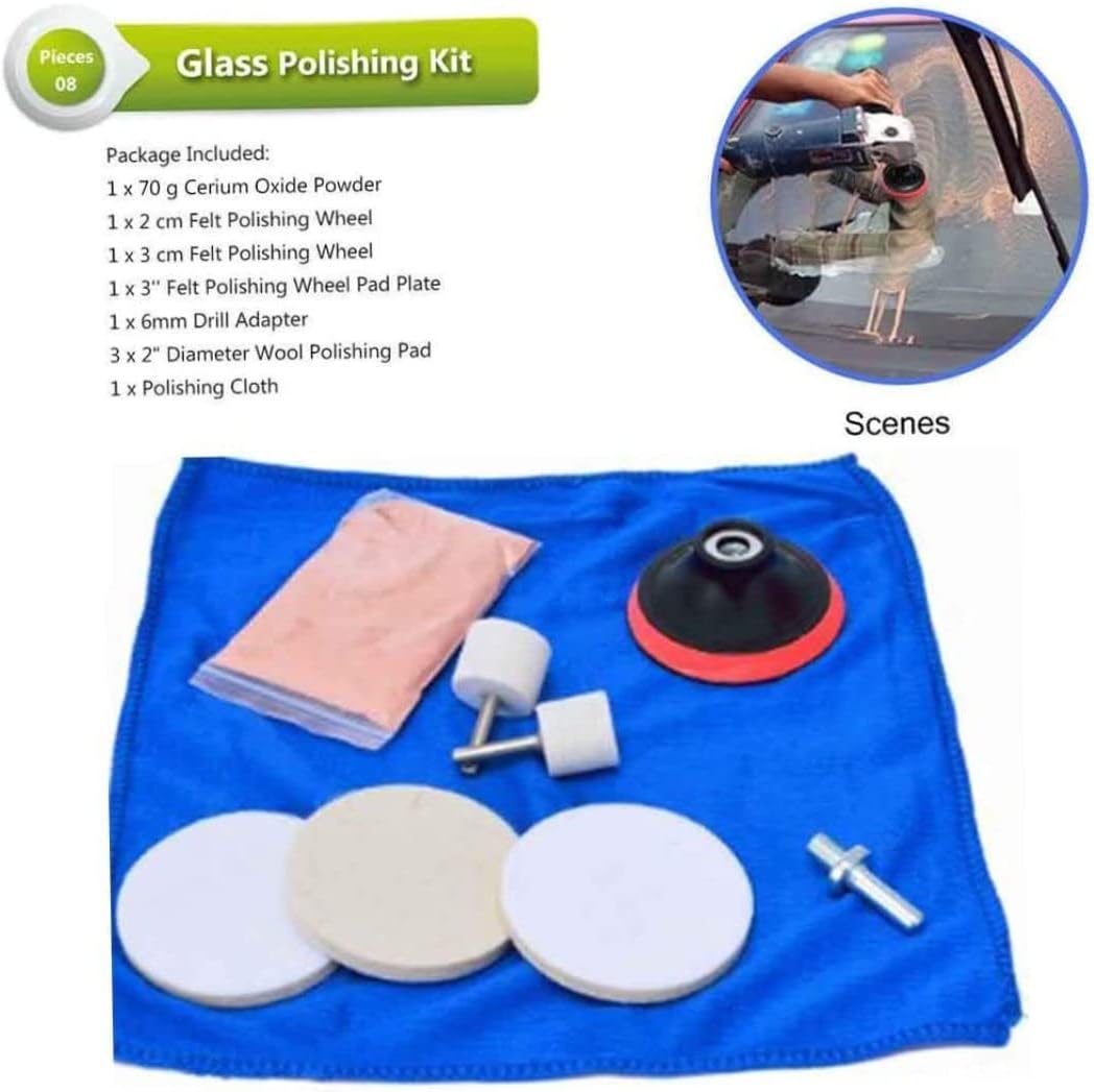 Car Glass Polishing Kit Scratch Remover Watch Car Pad Cerium Oxide Powder Glass Polishing Set Tool 9 Pcs 1