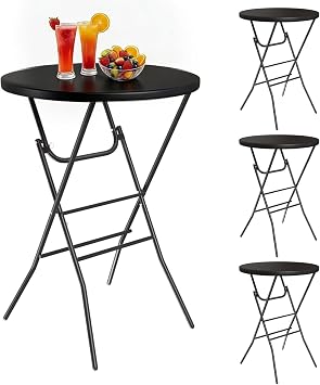 TLSUNNY 4Pcs 32" Folding Round Cocktail Table, High Top Bar Table, Black