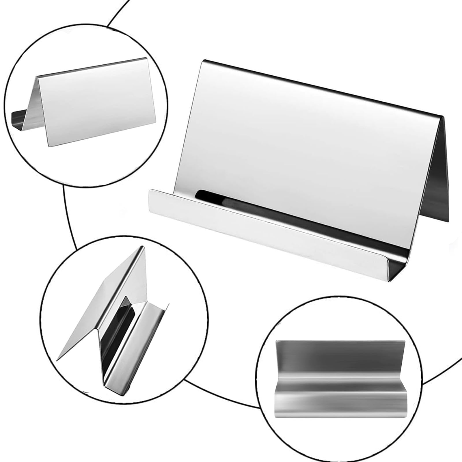 Porta biglietti da visita in acciaio inox, 2 pz Supporto Biglietti da Visita, Porta Biglietti da Visita da Tavolo in Acciaio Inox per Biglietti da Visita, Scrivanie, Reception Dell'Hotel (Argento)