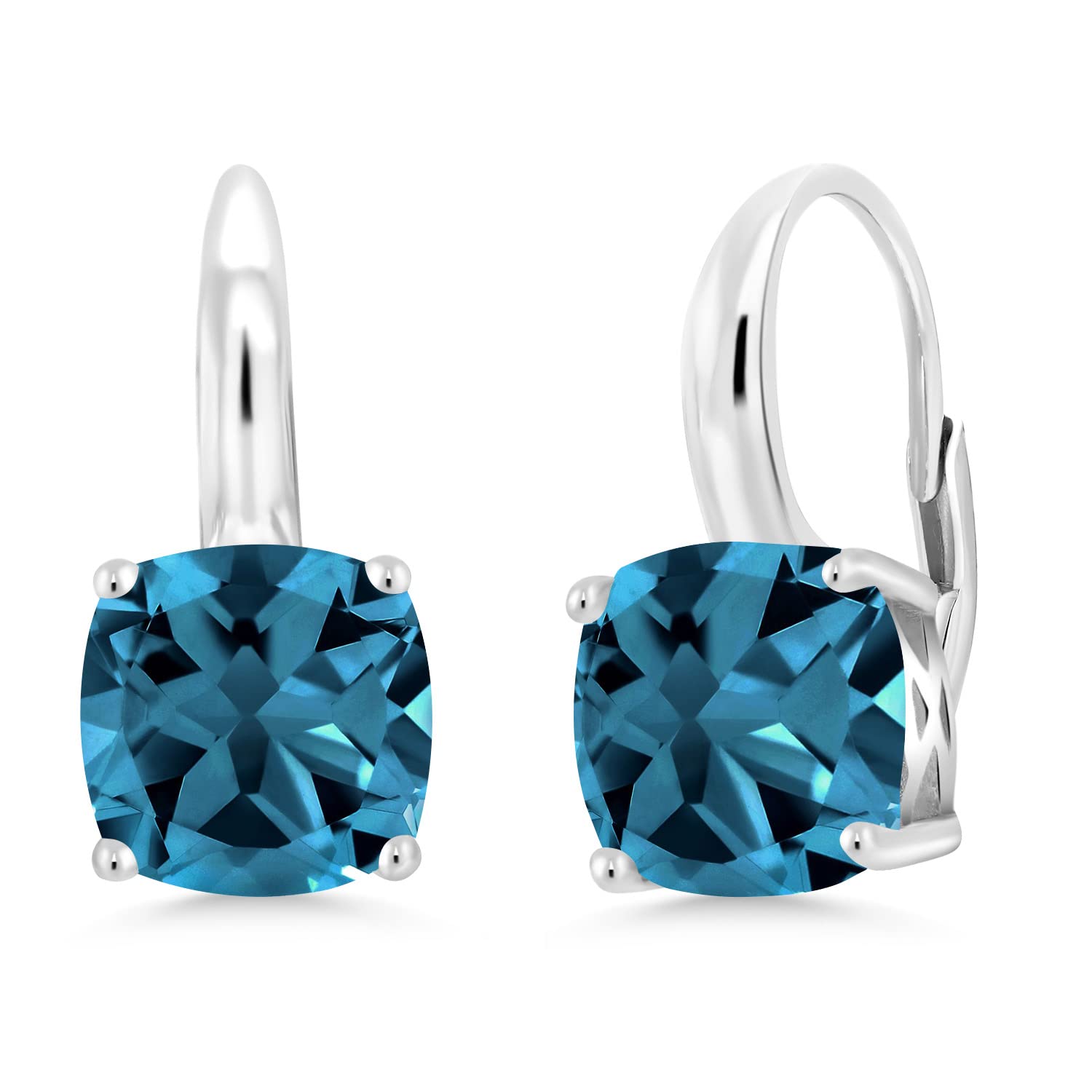 Gem Stone King 4-6 Cttw Gemstone Birthstone Leverback Dangle Earrings for Women | 925 Sterling Silver | 8MM Cushion | Fine Jewelry for Her Mom Wife