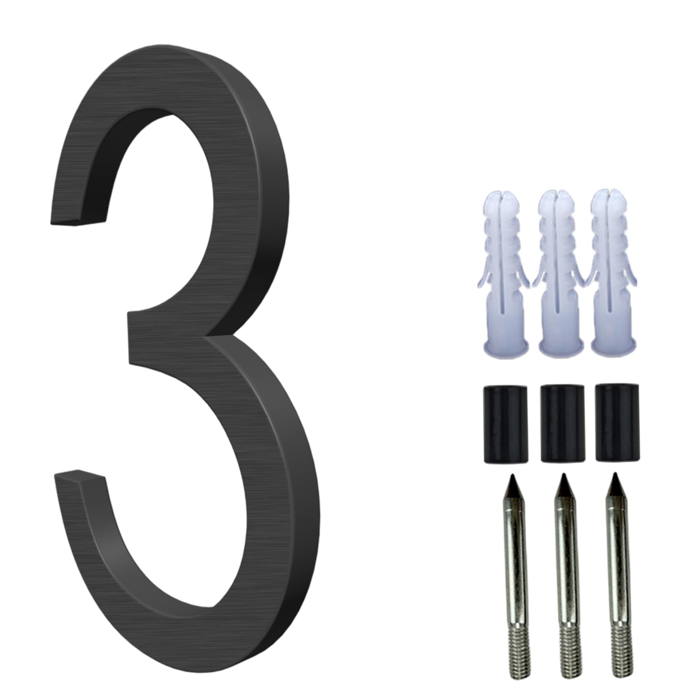 Floating House Number, 5 Inch Aluminum Outdoor House Numbers with Accessories Mailbox & Address Number, Black, 3 Address Numbers Outdoor