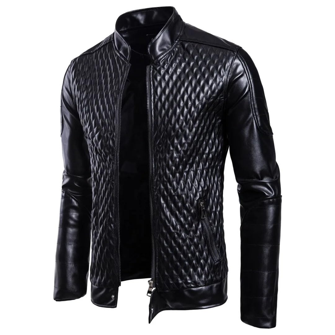 Chaqueta de cuero para hombre, cuello alto, ligera, de piel sintética