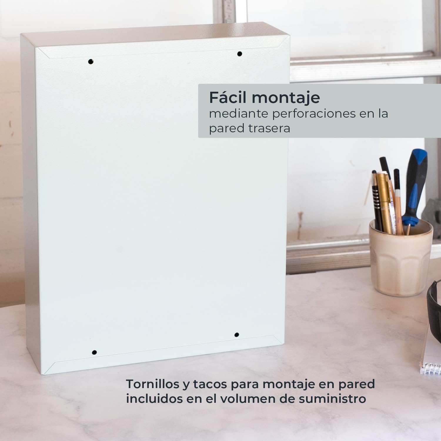 HMF 13642-07 Armario para llaves con código numérico, caja para llaves grande, 42 ganchos, 35 x 27 x 8 cm, gris claro