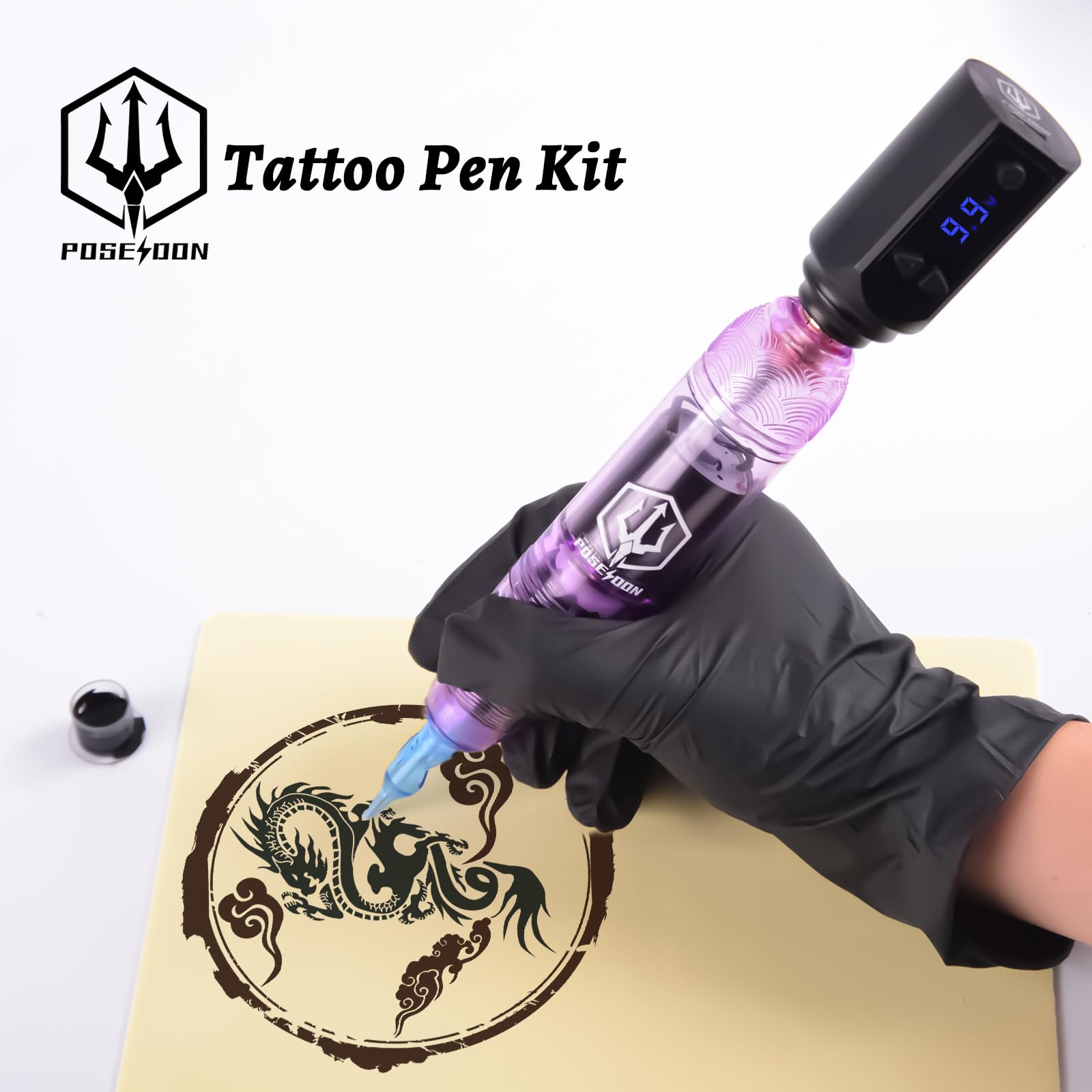 POSEIDON Wireless Tattoo Machine Kit - Tattoo Gun Kit with 10 Pcs