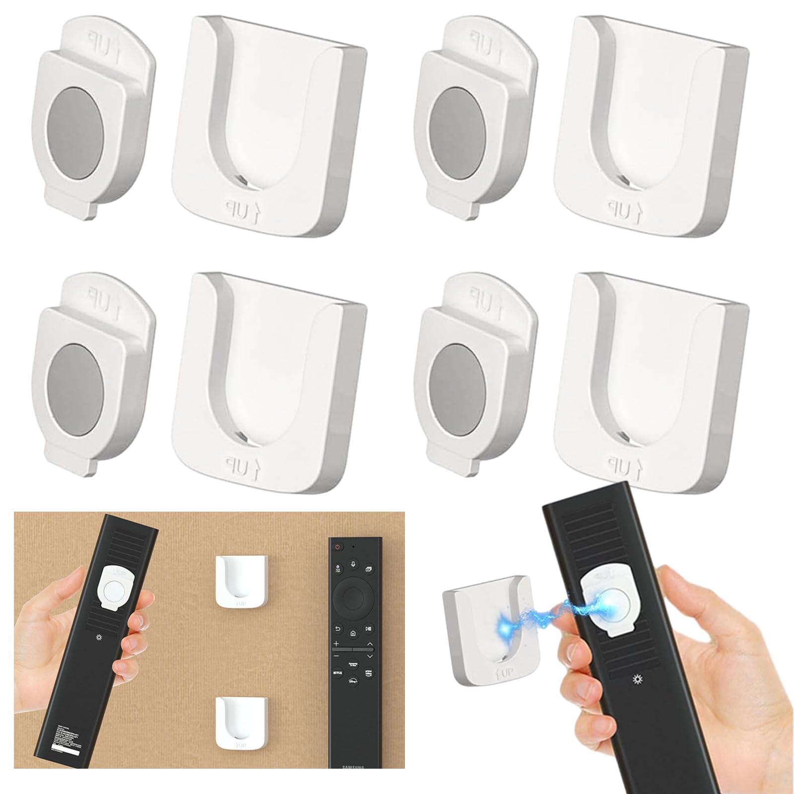 Support Télécommande Magnétique Mural - 4Pièces - Adhésif Fort - Sans Perçage - Pour TV Et Mur