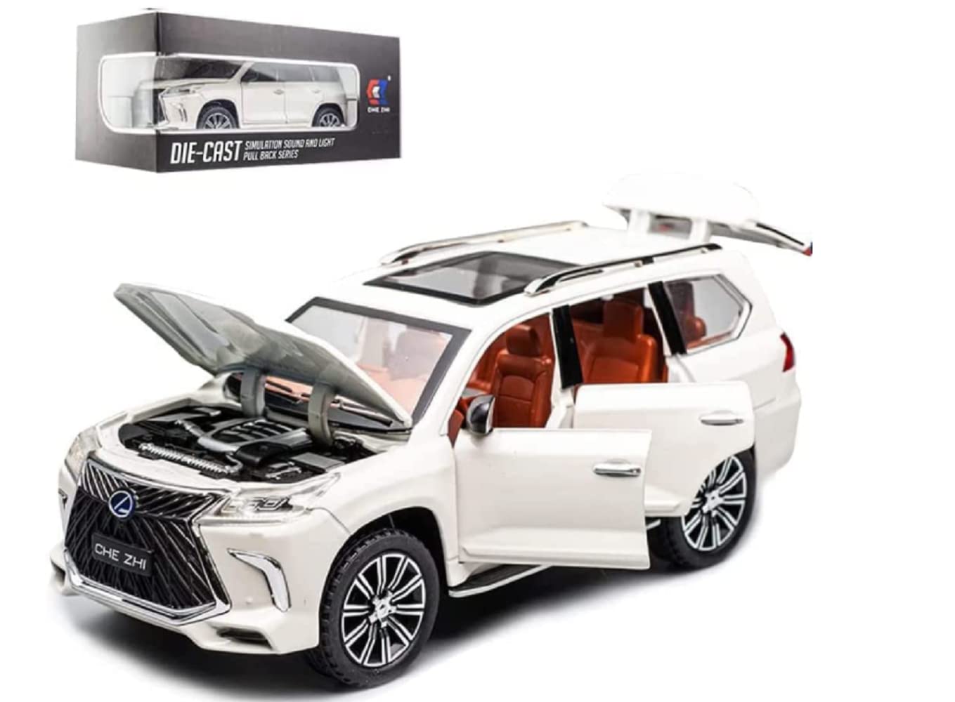 Simulation 1/24 Lexus 570 Children's Toy alloy Luxury SUV Model Car (white)