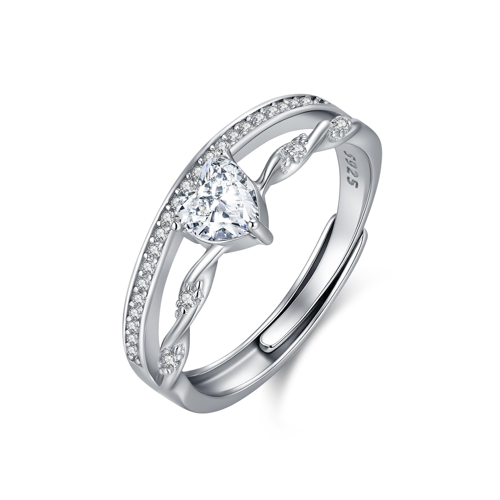 Ring Silber 925 Damen Verstellbar Herz Ring Stapeln Daumenring Ehering Zirkonia Verlobungsring Trauringe Daumenring Promise Ring Damen Schmuck Geschenk für Frauen Mädchen