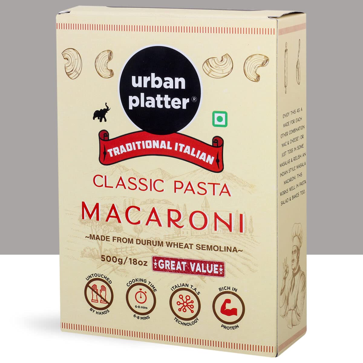 Urban Platter Traditional Italian Classic Macaroni Pasta, 500g [Durum Wheat Semolina] (B09JP4KV5G) Amazon Price History, Amazon Price Tracker