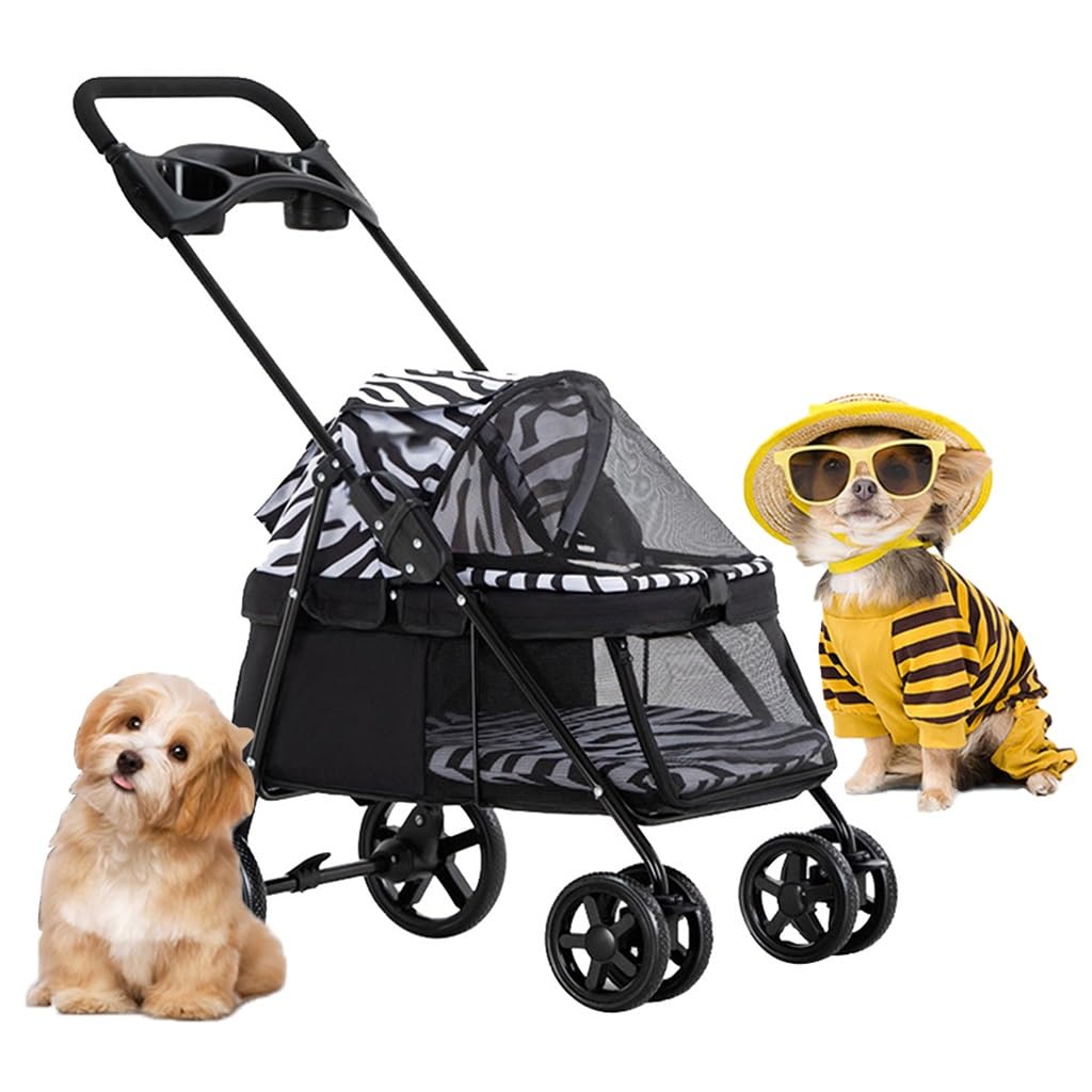 Cochecito Para Perros Pequefios, Cochecitos Para Perros Con Cubierta Lluvia, Pet Gear Cochecitos Para Gatos Perros Lujo Engranaje Mascota, Tela De Oxford, Marco De Hierro Fino ( Color : Zebra )