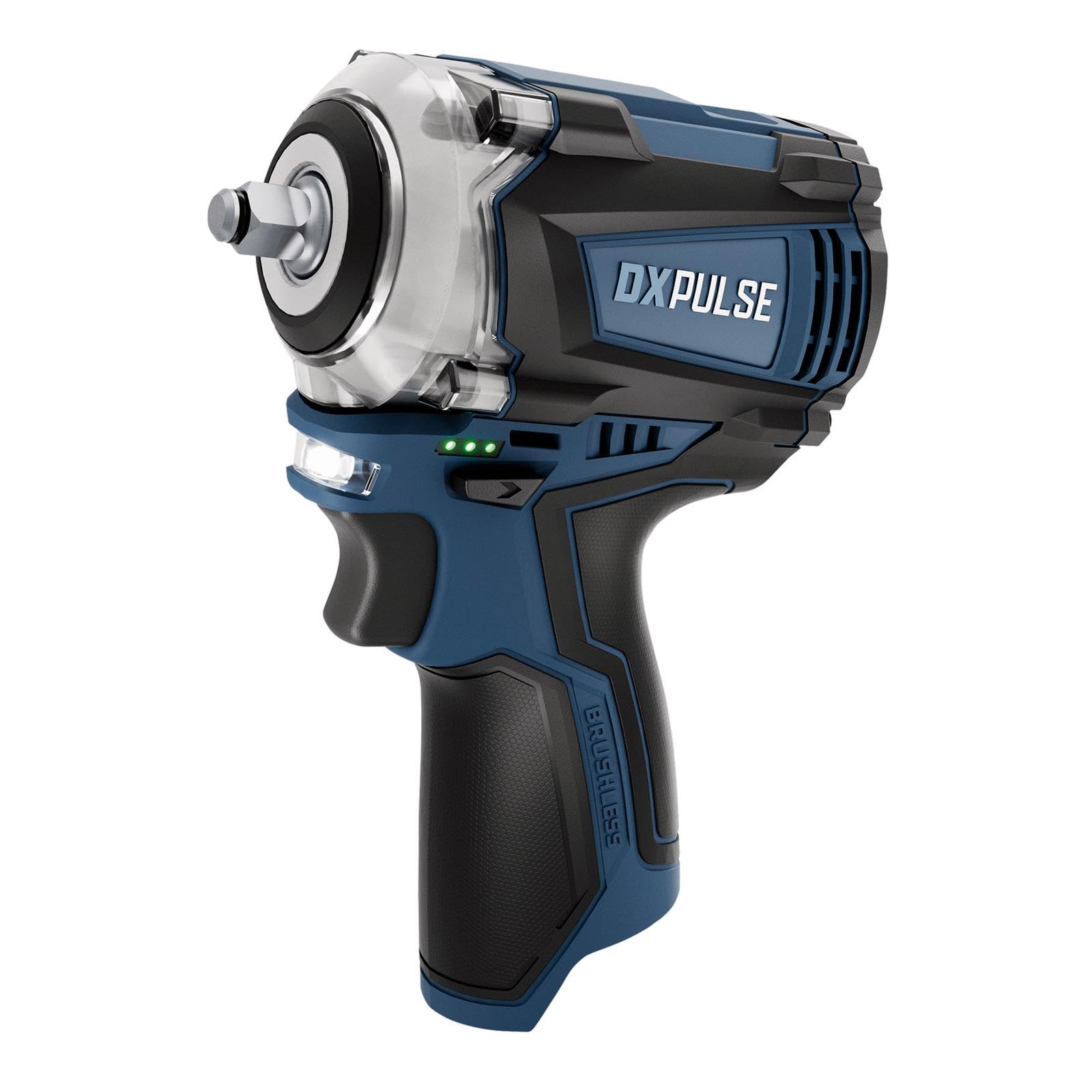 DXPULSE 12V Brushless Impact Wrench Bare Unit, 3/8 Inch Square Drive, 250Nm Torque, 3-Speed Gearbox, Compact Cordless Impact Gun, LED Light – DX12 System