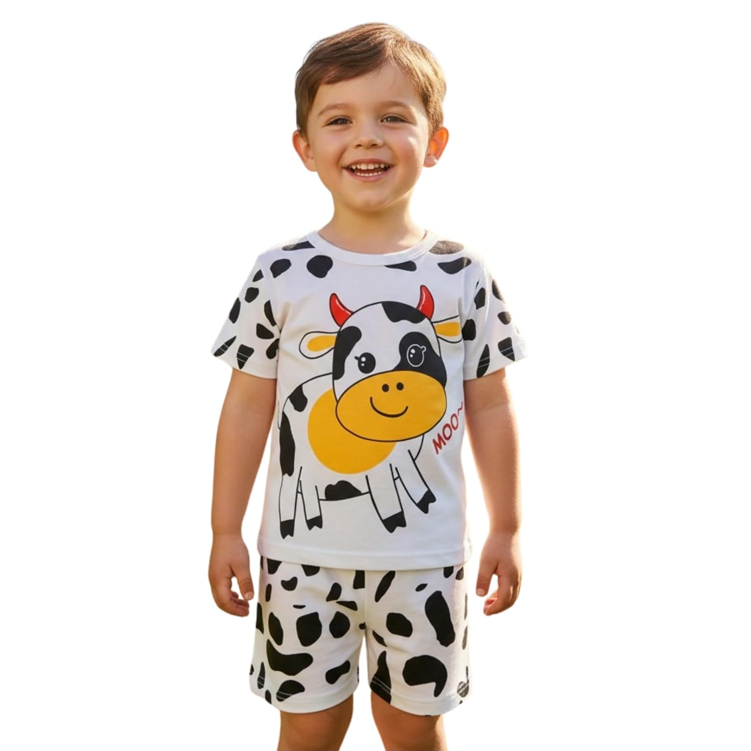 Kids Cow Print Summer Set, White and Black Cotton T-Shirt with Shorts, Cute Animal Design, - Review, Price and Buying Guide