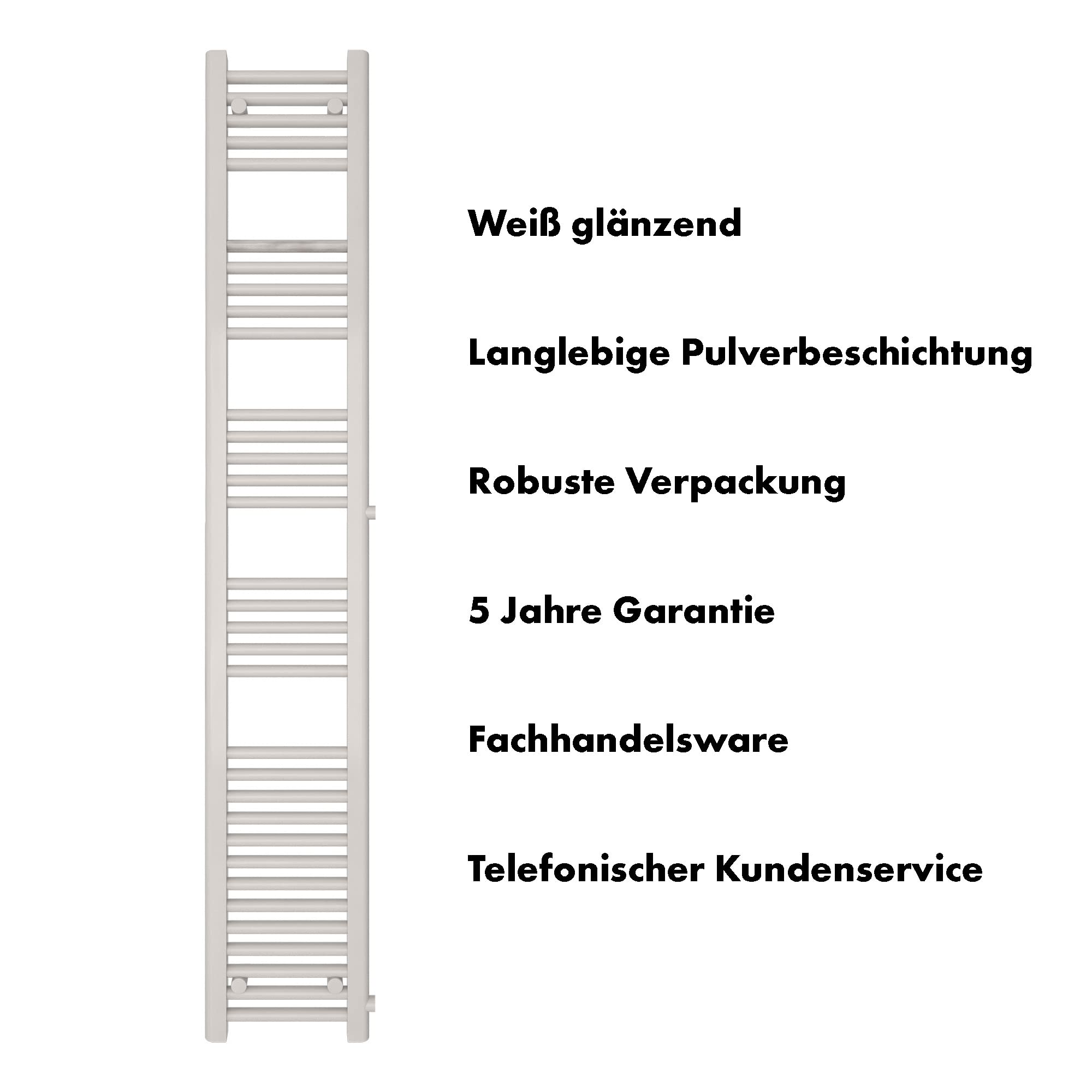 SHV Badheizkörper Andromeda mit Seitenanschluss in Weiß - 300 x 1800 mm (Anschluss 900 mm) | Heizkörper für Badezimmer, Handtuchhalter für Wand im Bad, Handtuchheizkörper