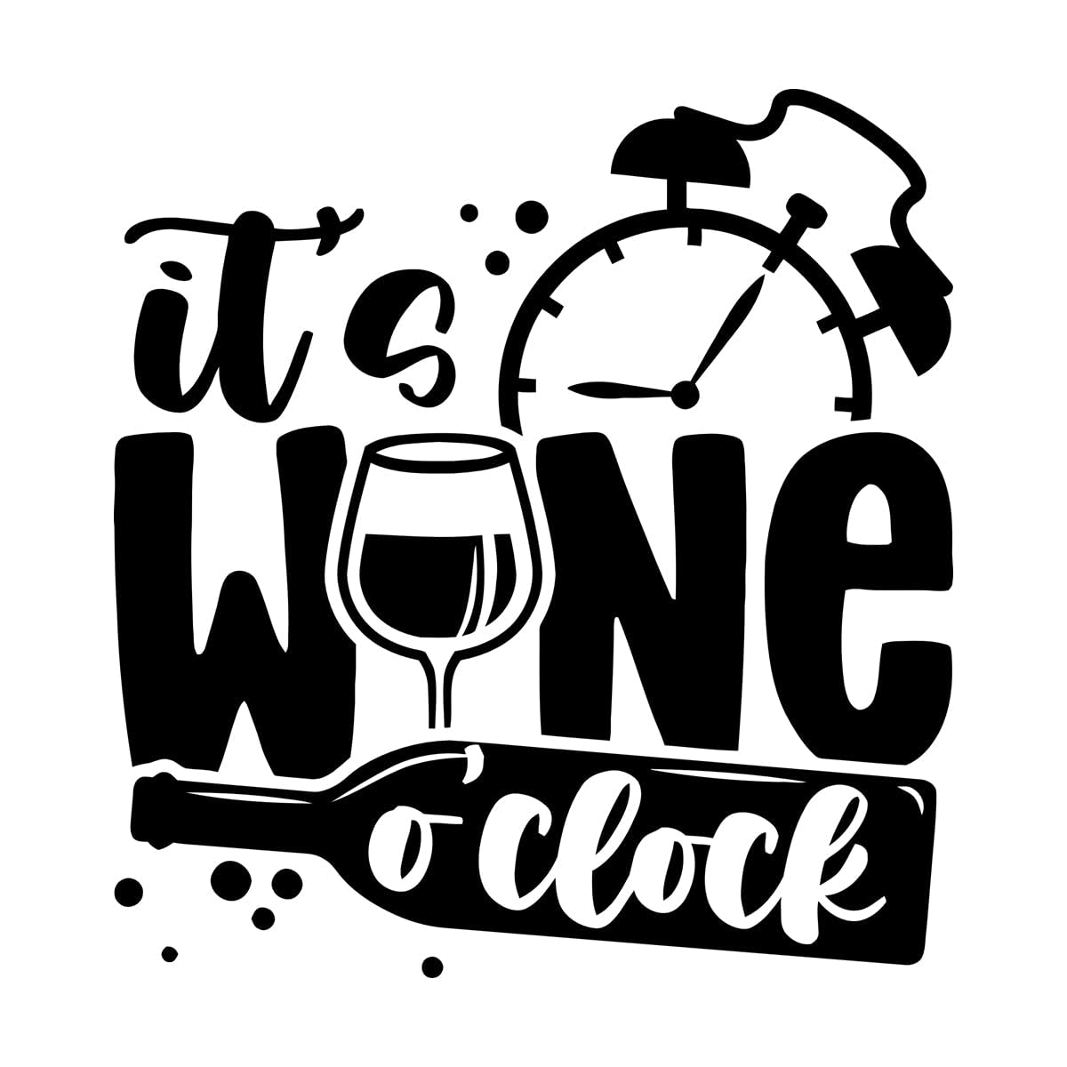 Lettering Decals Phrase Wine O'clock Wine Glass 36x38.4cm Art Mural Painting Small Black