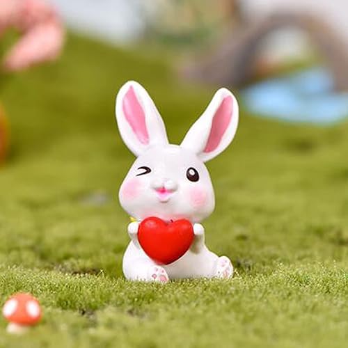 Miniatura 7 de Figuras de conejo en miniatura, 6 piezas de mini conejo con figuras de zanahoria, modelo para decoración de tartas, accesorios de jardín de hadas