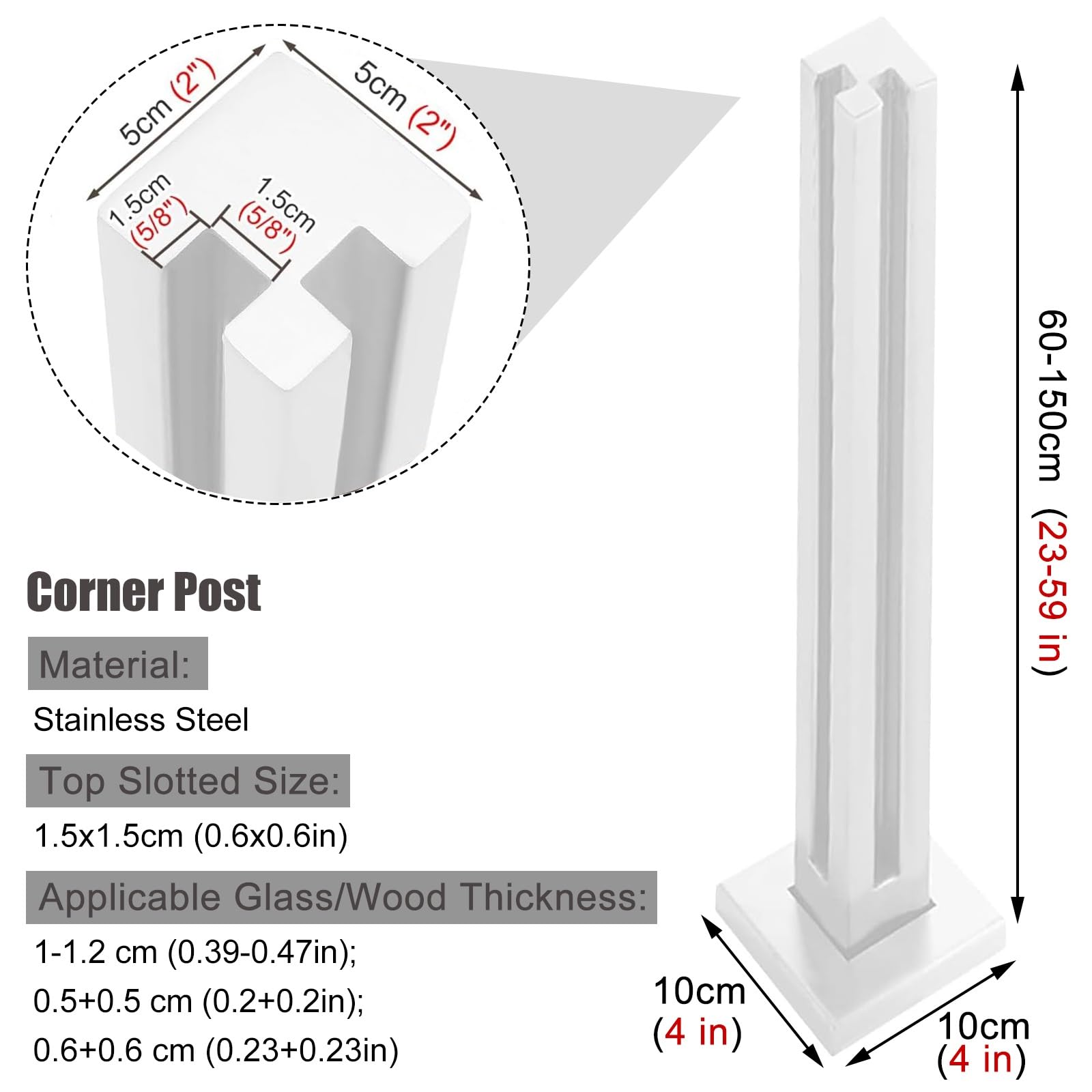 Kit de postes de barandilla cuadrada para paneles de 10 mm/12 mm, valla de acero inoxidable para escalones, balcones, grapas de diciembre, diseño de escaleras de patio