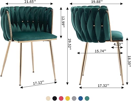Miniatura 32 de Homtique Juego de 2 sillas de comedor modernas de terciopelo tejido con patas de metal dorado, sillón tapizado de lujo para cocina, tocador, sala de