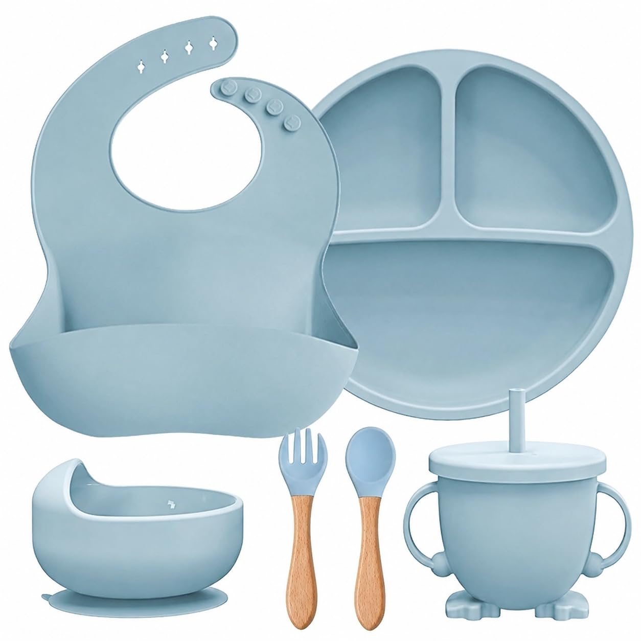 SAMEZONE Silicone Baby Feeding Set for Kids Bpa-Free Tableware Kit for Babies & Toddlers Self Feeding Kit (Round 6 Blue)-image-14