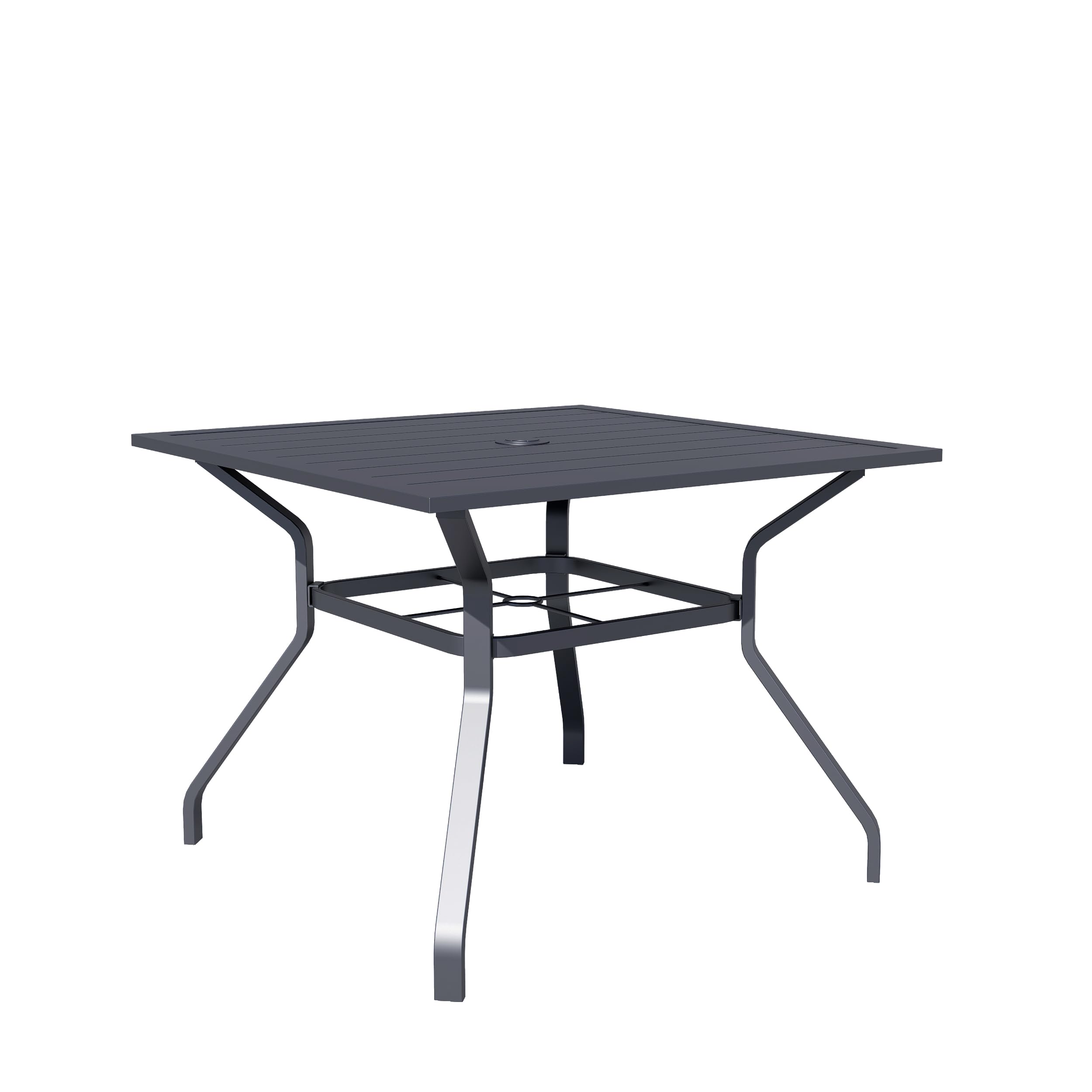 Patiomore37" x 37" Patio Dining Table Outdoor Square Slated Furniture with Umbrella Hole, Metal Steel Frame(Black)