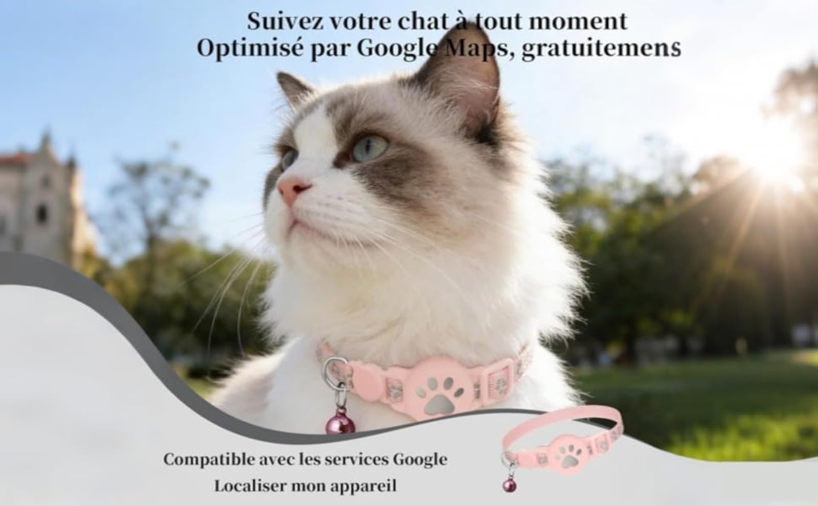Collier GPS Chat,Traceur GPS Chat Tracker,Traceur GPS sans Carte sim,Bande réfléchissante, imperméable et résistante, avec Clochette,Convient Aussi Bien aux Chats qu'aux Chiens - 4