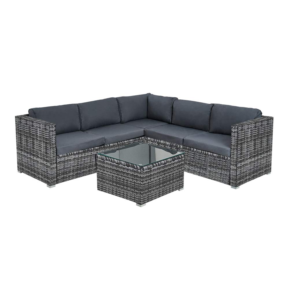 Panana Rattan Furniture Set 5 Seater Lounge Corner Sofa Set with Table