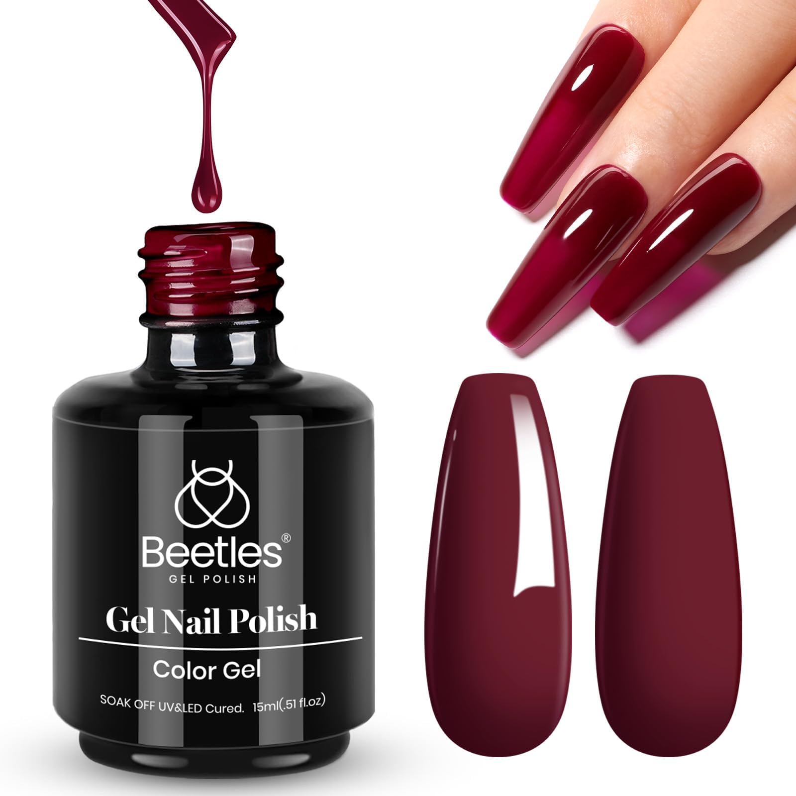 Beetles Gel Nail Polish Dark Red Oxblood Burgundy 15ml | Soak Off UV LED Needed Maroon Wine Color - main product image