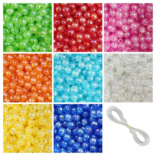 Image of 960 Pcs Round Rainbow Crystal Beads for Jewellery Making Kit - Beads for Bracelet Making Kit - Bead Craft - Acrylic - Multicolour - 240g, 8mm