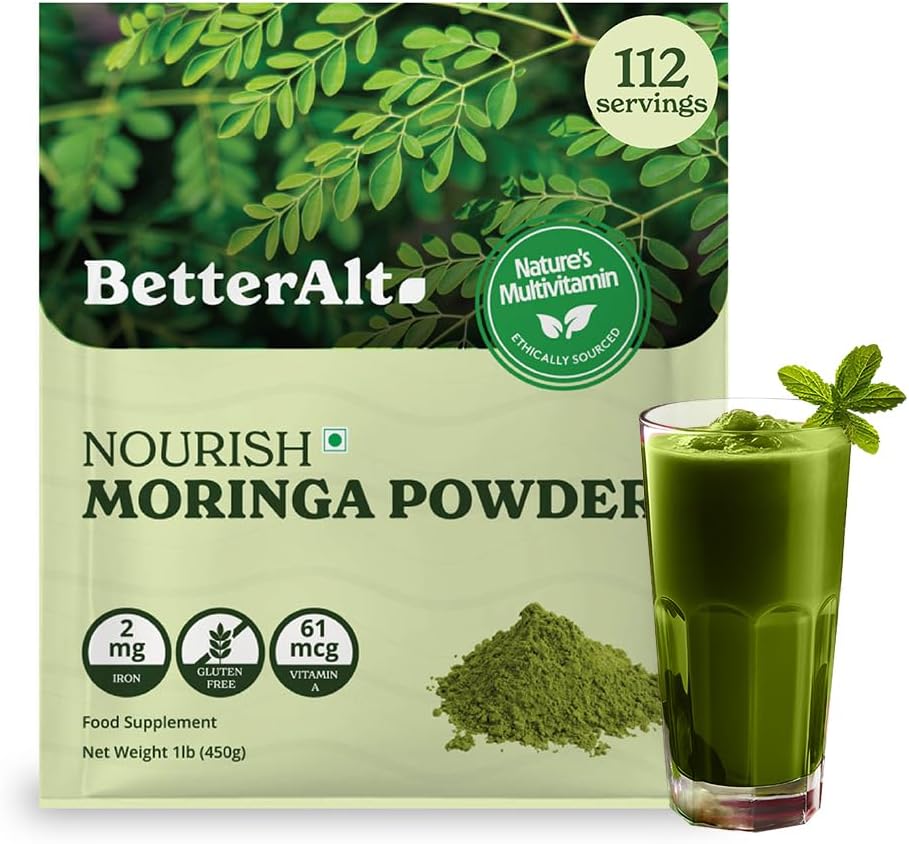 Better Alt Moringa Powder 450g (112 Servings), Moringa Leaf Powder for Immunity, Skin & Hair, Boosts Metabolism, Rich Source of Calcium, Iron & Antioxidants Pack of 1