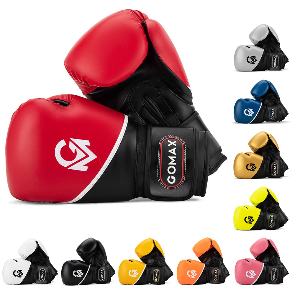 GoMax Leather Boxing Gloves 6,8,10,12,14,16 oz Boxing Gloves for Training Punching bag Sparring, Punching Boxing Bag Gloves Mitts Muay Thai Kickboxing MMA Martial Arts Workout Gloves