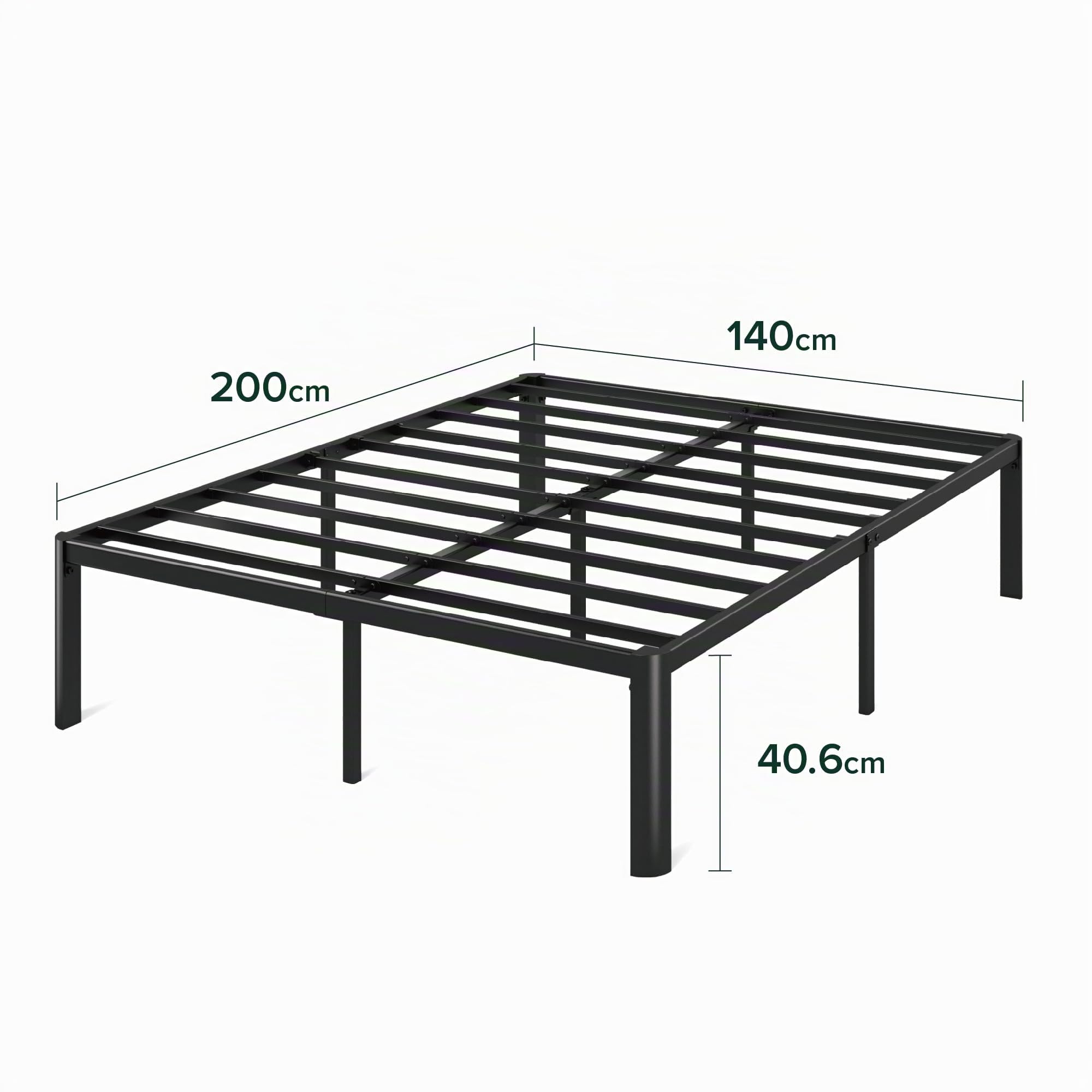 Zinus Van Bettgestell 140x200 cm - Metallbett 140x200 mit Metall-Lattenrost - 41 cm Hohe Plattform mit Freiraum Darunter - Kein Boxspringbett Erforderlich - Einfache Montage - Schwarz