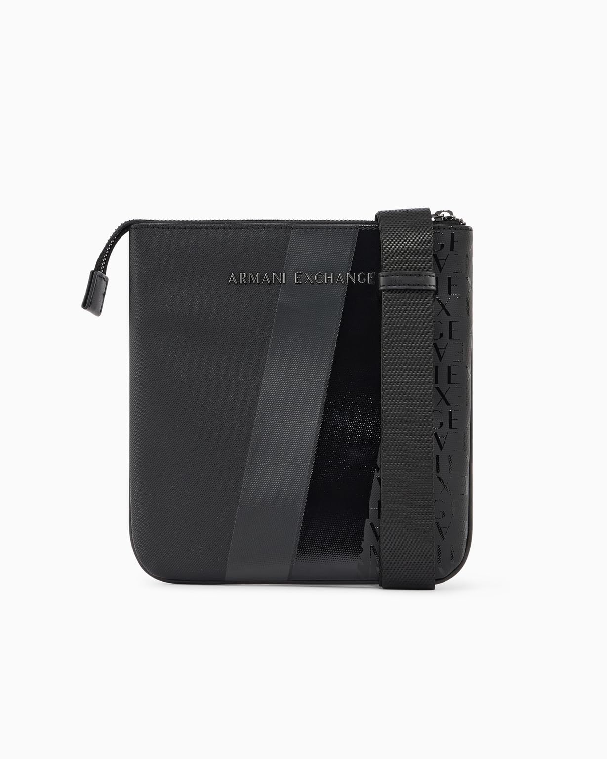 Armani Exchange Men Dylan, Metal Logo, Two Stripes Messenger Bag, Black/Gunmetal, One Size