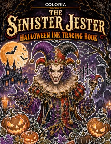 Coloria-Ink Tracing Book: Discover Sinister Jester Designs, Spooky Halloween Patterns & Intricate Ink Tracing Artwork for Mindful Relaxation and ... & Teens | A Unique Gift for Halloween Lovers image 2