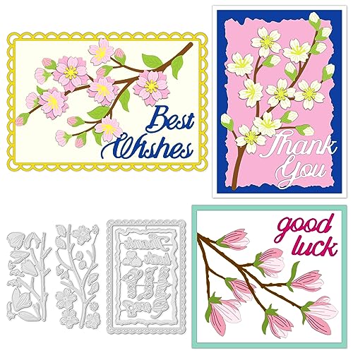 INFUNLY Flowers Cutting Dies Thank You Letter Die Cuts for Card Making Branch Metal Die Cutters Rectangle Frame Die Cutting Embossing Stencils for DIY Scrapbooking Album Photo Paper Crafts Decor