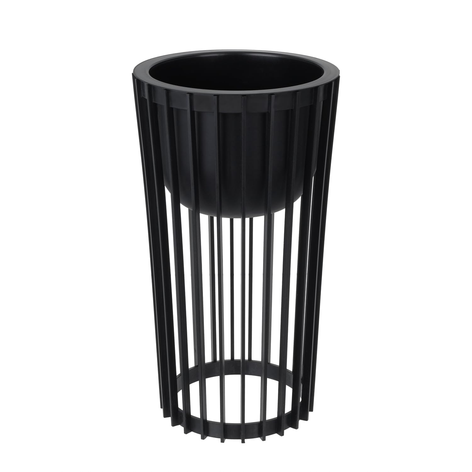 Blumenständer Ø 30 cm x H 54 cm | Pflanzenständer aus robustem Kunststoff, beidseitig verwendbar | Blumenhocker für drinnen und draußen | Pflanzentisch modern und praktisch | Schwarz