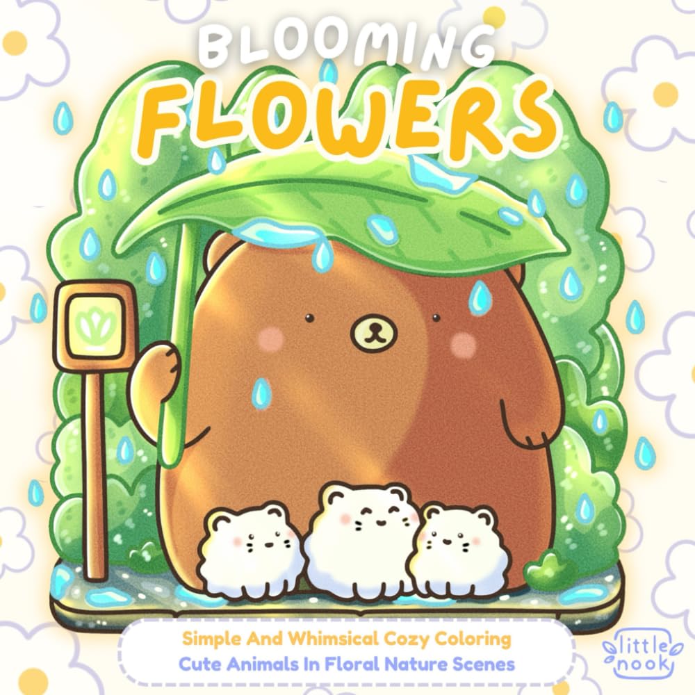 Blooming Flowers: Cute Animals in Floral Nature Scenes - Simple & Whimsical Cozy Coloring Book for Adults