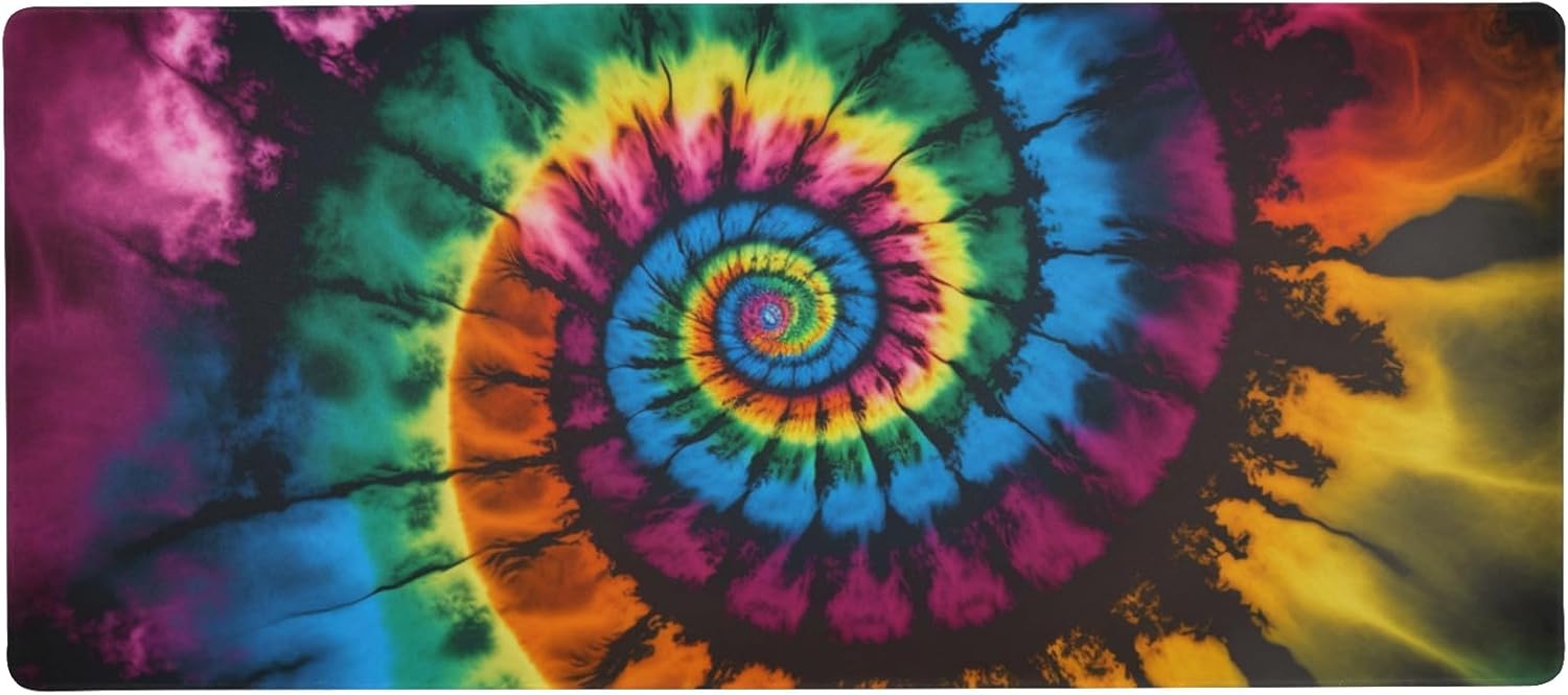 XXL Tie-Dye Mouse Pad Non-Slip Rubber Base Full Desk Soft Mat for Wireless Mouse Laptop & Keyboard 16x35.5in Oversized for Home Office & Travel