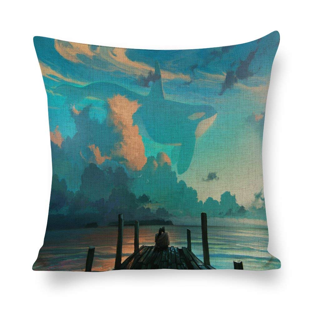 Cushion Cover Pillowcase Cotton Linen Water Nature Blue-up Durable Cotton Linen Throw Pillow Case Home Decor for Halloween Easter Gifts 45 * 45cm